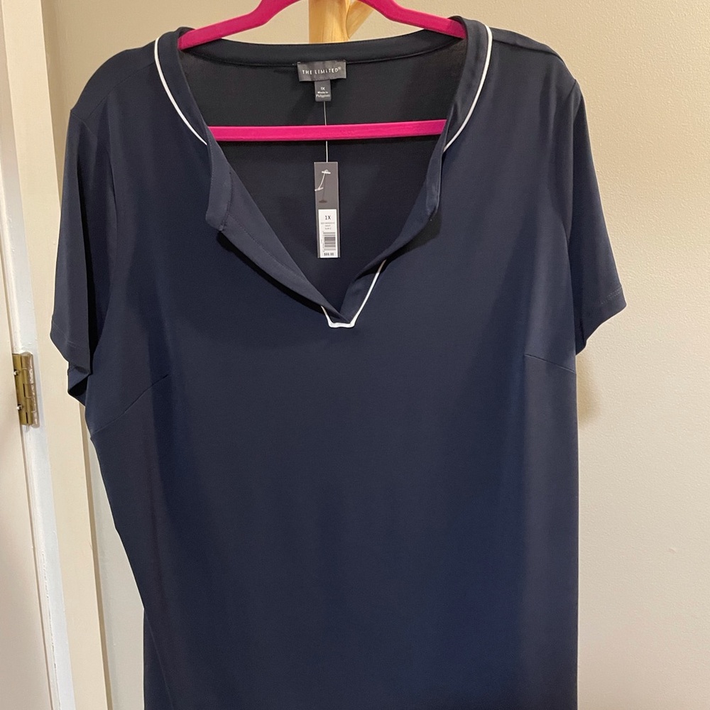 The Limited 
Black and White Relaxed Blouse with Notched Collar